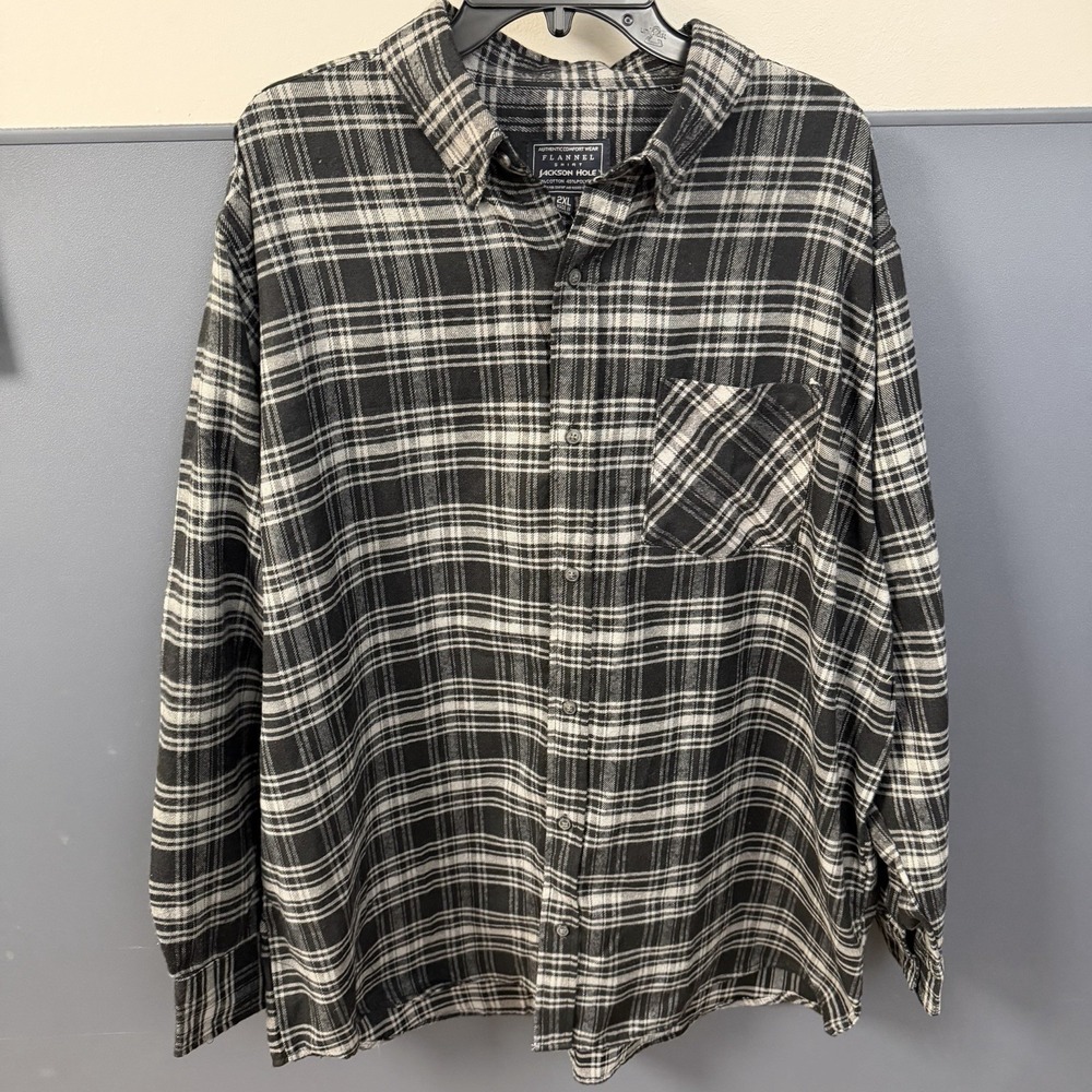 Jackson Hole Flannel Shirt Men's XXL‎ Plaid Black  Button Long Sleeve Pocket NWT - Picture 2 of 9